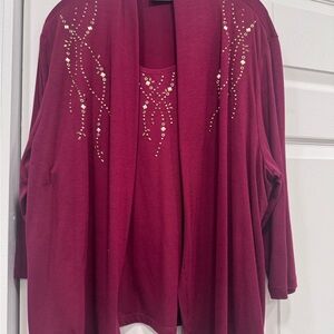 Alfred Dunner Burgundy
 Cardigan with Rhinestone Embellishments